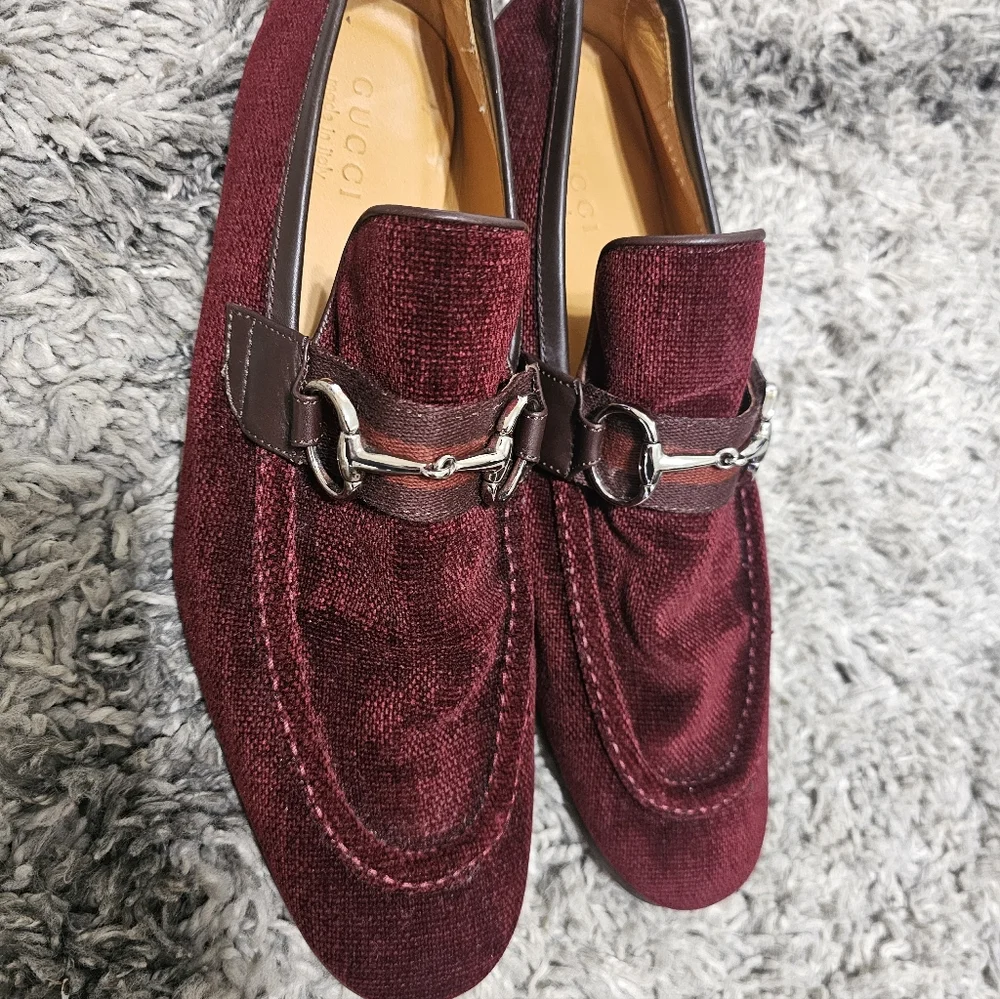 Gucci Burgundy Velvet Horsebit Loafers Size 9.5